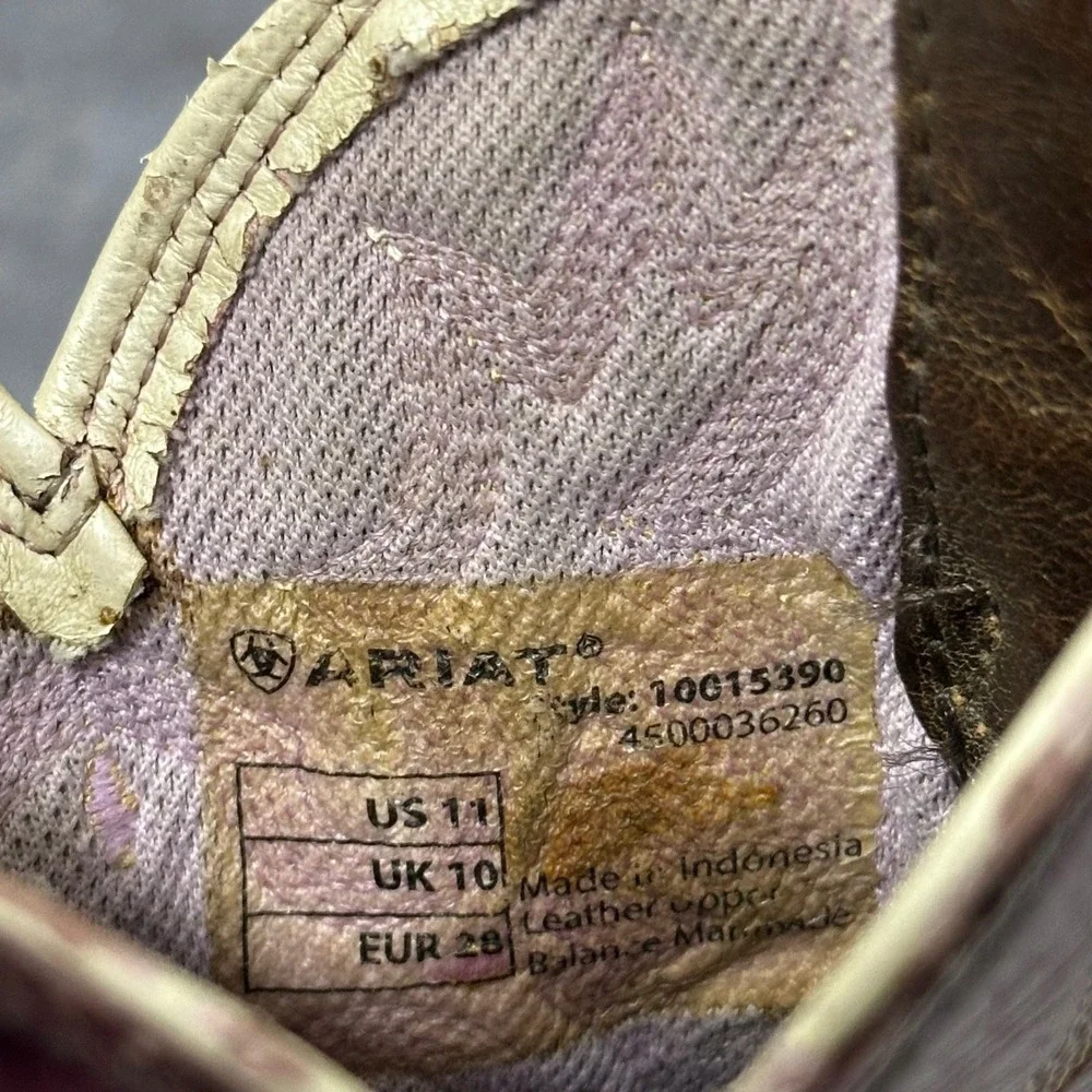 Ariat Tombstone Western Boots Kids Size 11 Brown Purple Leather Square Toe 4LR